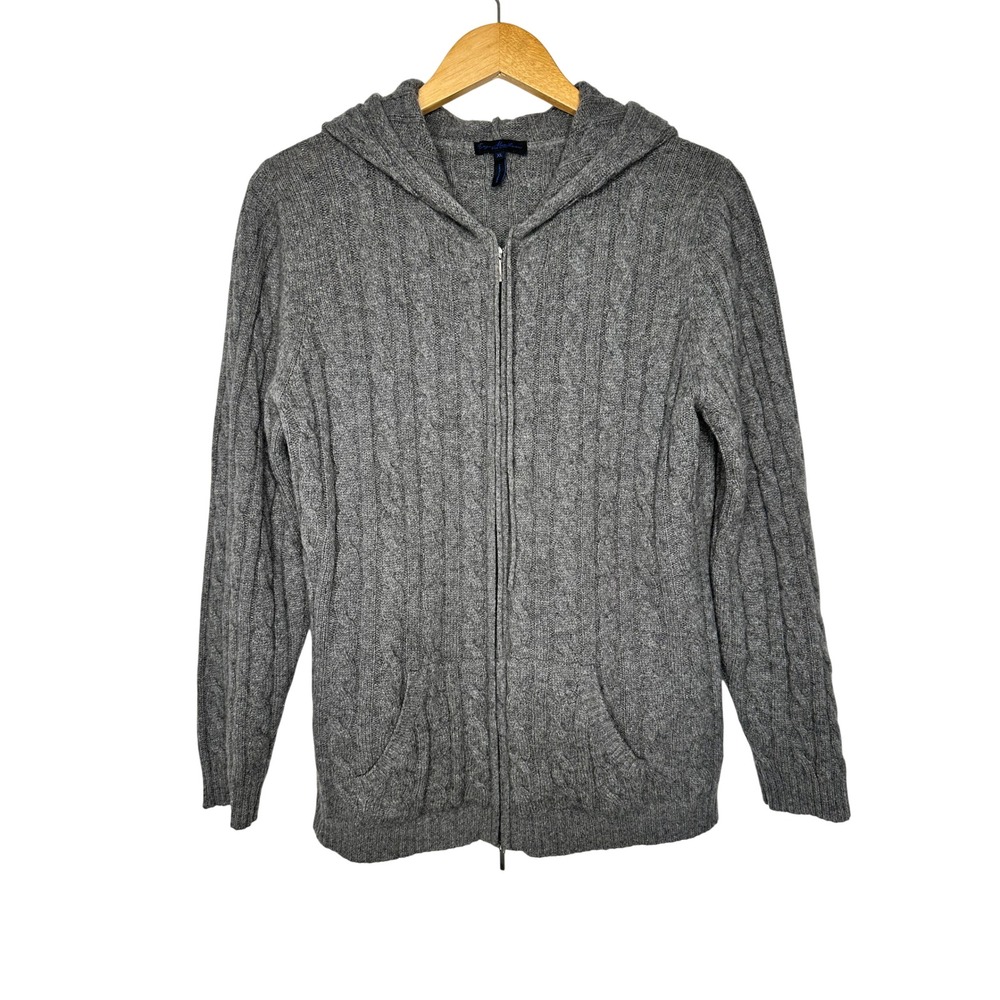 Enzo Mantovani Sweater Hoodie 100% Cashmere Cable Knit Zip Up Made in Italy